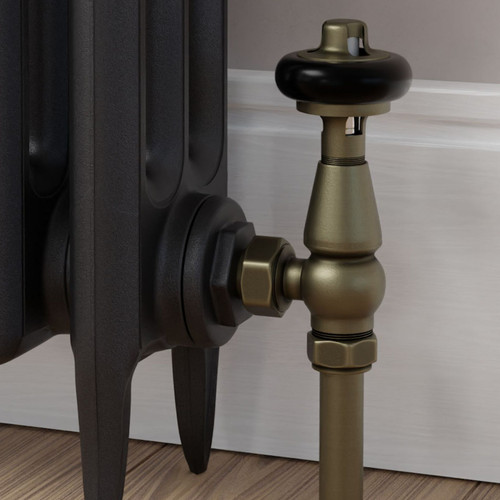 T-TRV-019-AG-OEB-CU00 - Flatford Traditional TRV Angled Old English Brass Thermostatic Radiator Valves with Sleeves