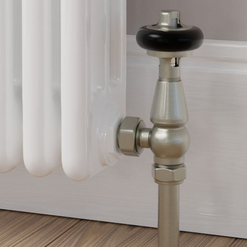 T-TRV-019-AG-SN-CU00 - Flatford Traditional TRV Angled Brushed Satin Nickel Thermostatic Radiator Valves with Sleeves