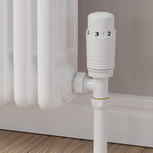 M-TRV-050-AG-W-CU00 - Duran Modern TRV Angled White Thermostatic Radiator Valves with Sleeves