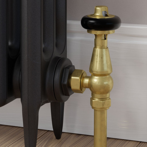 T-TRV-019-AG-UB-CU00 - Flatford Traditional TRV Angled Unlacquered Brass Thermostatic Radiator Valves with Sleeves