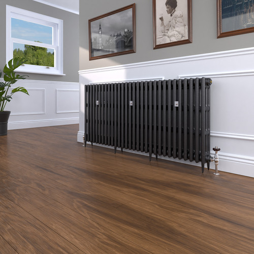 CI-SH745-30-MET-NAT-CAST-LS00 - Shelbourne 3 Column Victorian Cast Iron Radiator H745mm x W2306mm