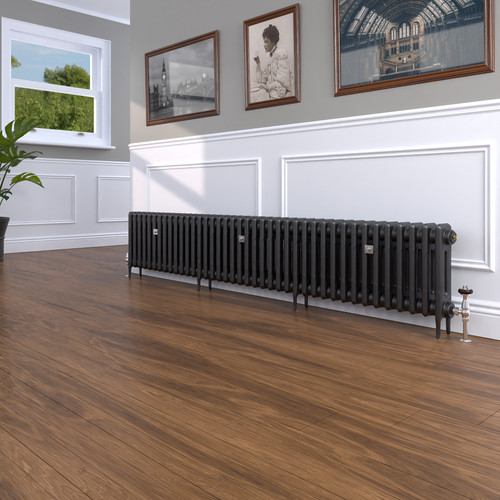 CI-RK460-40-MET-NAT-CAST-LS00 - Rook 2 Column Victorian Cast Iron Radiator H460mm x W2337mm