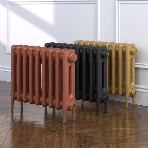 CI-RK460-MET-COPPER-NAT-CAST-GOLD-ALT00 - Rook 2 Column Victorian Cast Iron Radiator H460mm x W2338mm