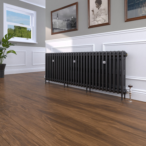 CI-RK660-30-MET-NAT-CAST-LS00 - Rook 2 Column Victorian Cast Iron Radiator H660mm x W1873mm