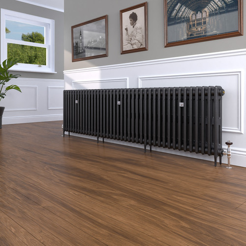 CI-RK660-40-MET-NAT-CAST-LS00 - Rook 2 Column Victorian Cast Iron Radiator H660mm x W2180mm