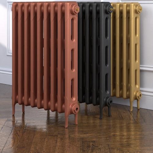 CI-RK760-MET-COPPER-NAT-CAST-GOLD-ALT00 - Rook 2 Column Victorian Cast Iron Radiator H760mm x W653mm