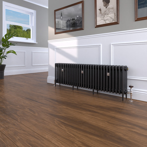 CI-RC460-30-MET-NAT-CAST-LS00 - Richmond 4 Column Victorian Cast Iron Radiator H460mm x W2468mm