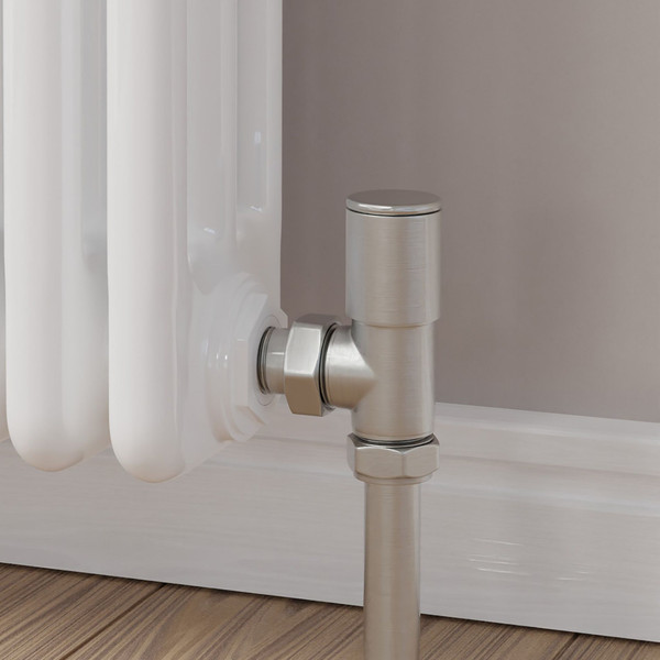 M-MAN-006-AG-SN-CU00 - Marvine Modern Manual Angled Brushed Satin Nickel Radiator Valves