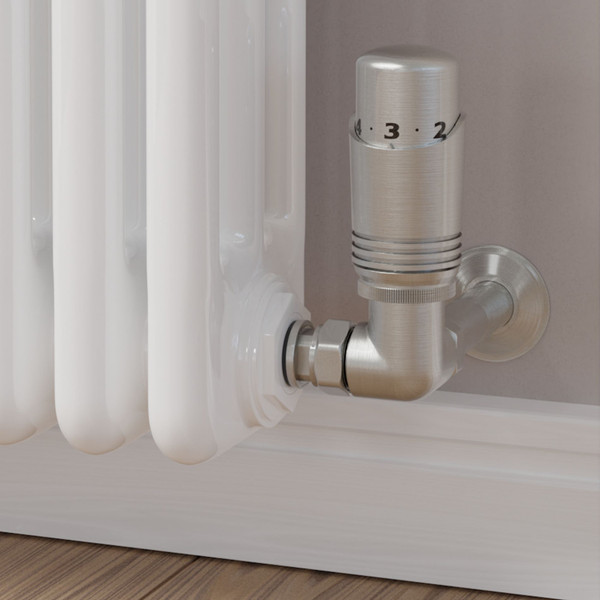 M-TRV-052-CR-SN-CU00 - Duran Modern TRV Corner Brushed Satin Nickel Thermostatic Radiator Valves With Sleeves