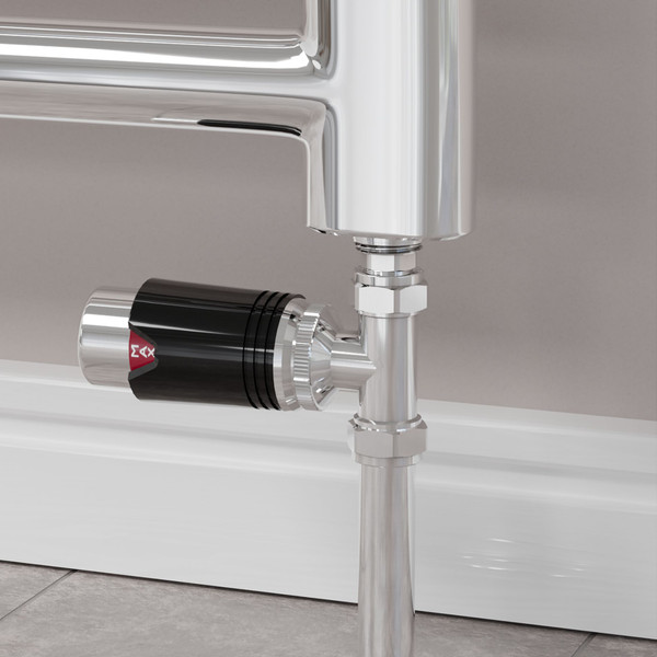 M-TRV-075-ST-CB-CU00 - Exeter Modern TRV Chrome & Black Towel Radiator Valves