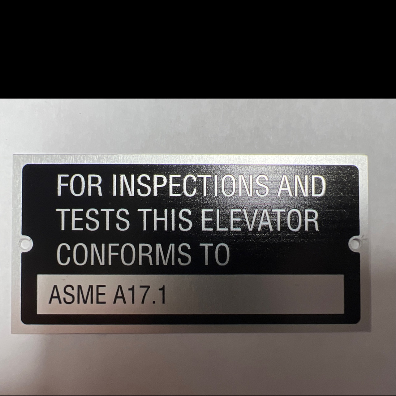 Aluminum Inspection Data Tag - ASME A17.1