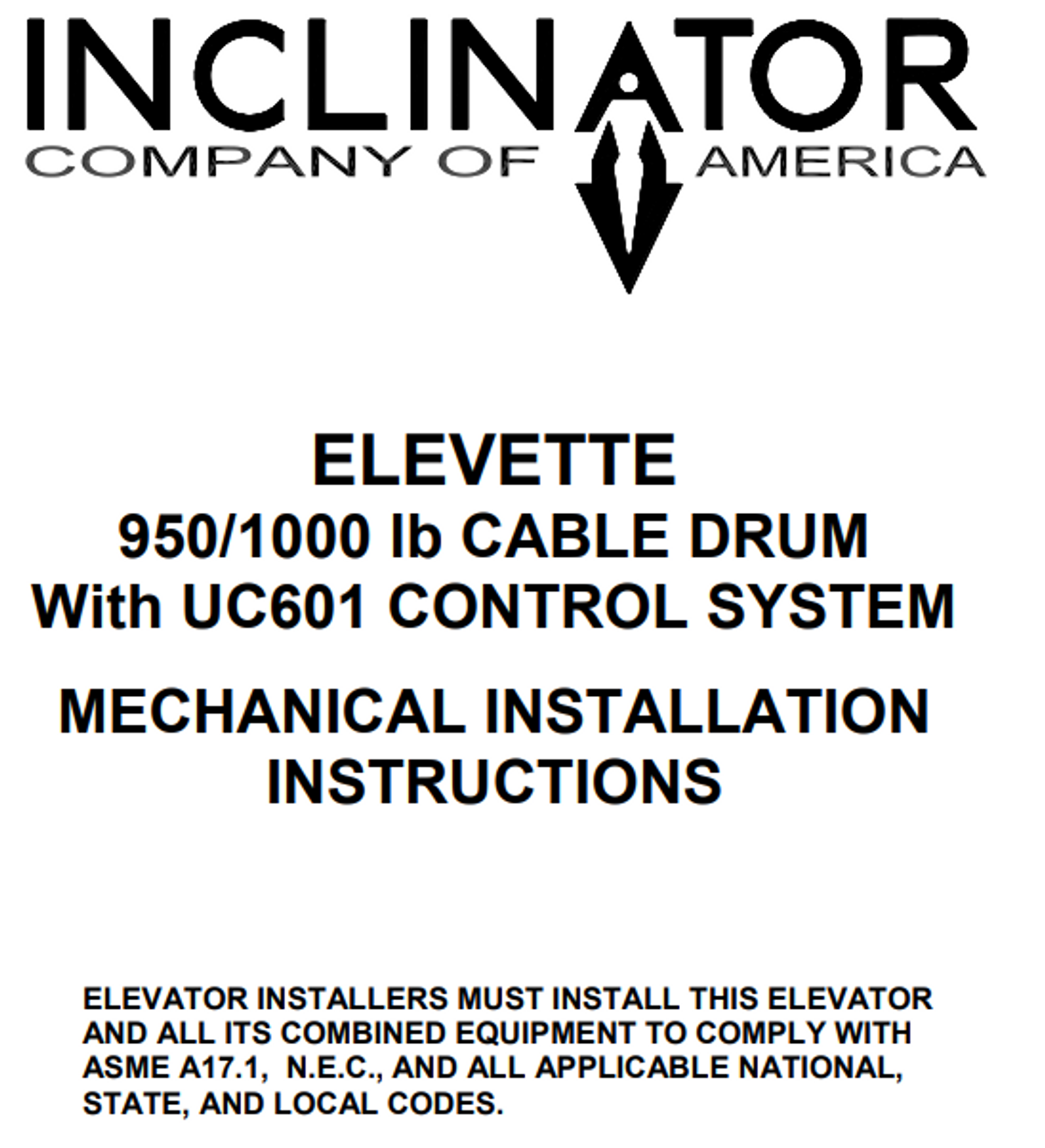 Inclinator Elevette 1,000 lb Winding Drum Installation Manual