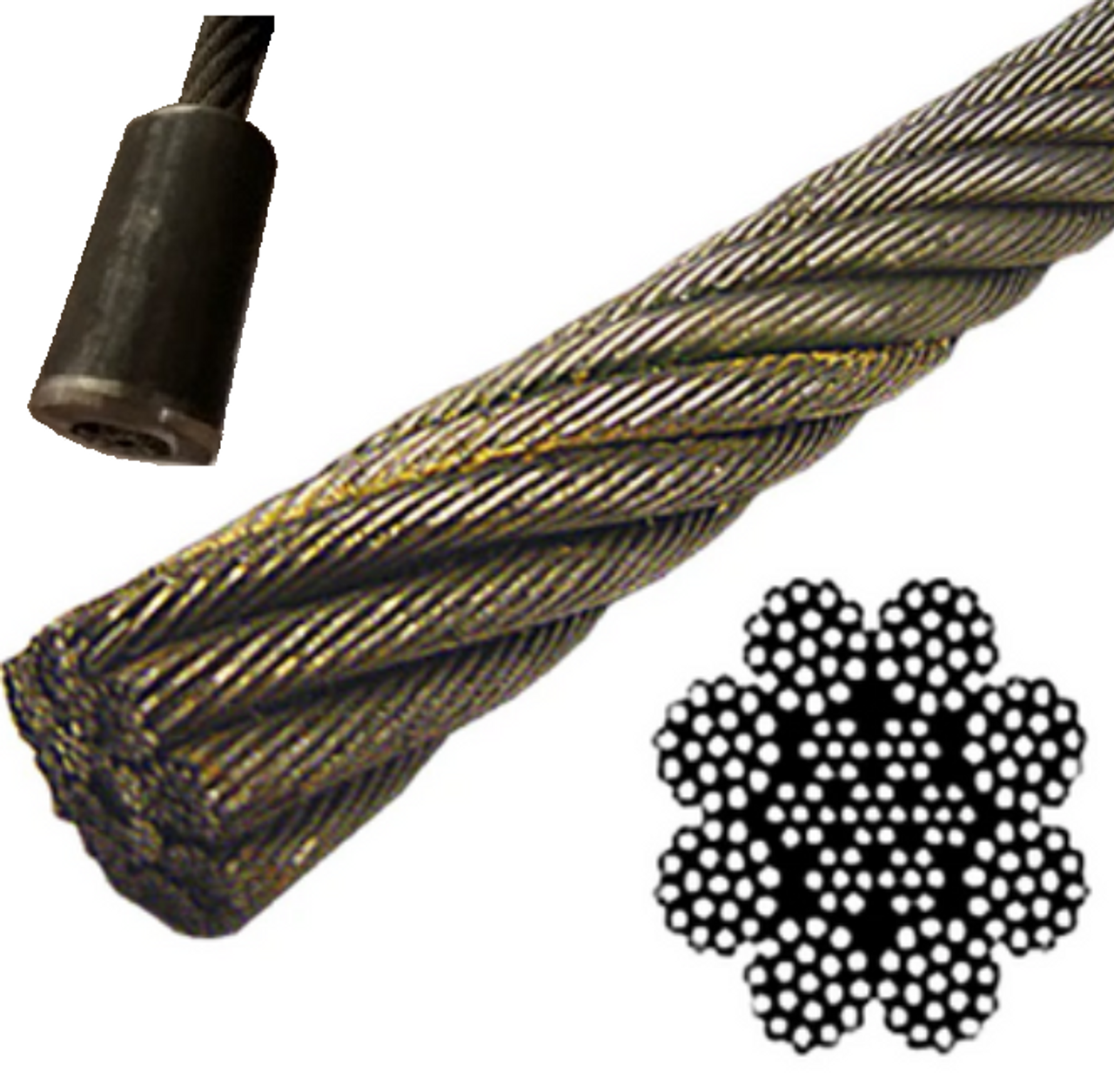 3/8" x 90' Lift Cable - Wire Rope 8x19 iWRC