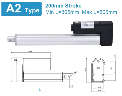 Linear Actuator - 12VDC, 200mm Stroke