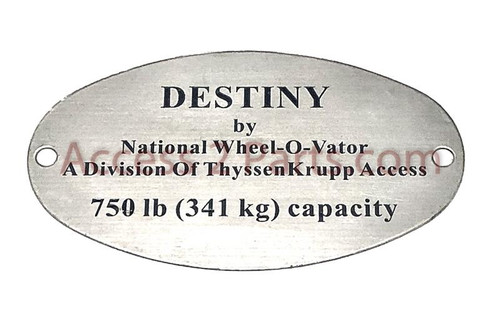 National Wheel-O-Vator NWOV Destiny 750 LB Capacity Cab Label Stainless Steel