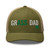 Moss/Khaki Grass DAD six-panel mesh-back trucker cap with embroidered Grass DAD logo, front view — DAD all caps