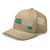 Khaki Grass DAD six-panel mesh-back trucker cap with embroidered Grass DAD logo, left-front view — DAD all caps