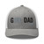 Heather Grey/White six-panel mesh-back trucker cap with embroidered Girl DAD logo, front view — DAD all caps