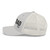 Silver six-panel mesh-back trucker cap with embroidered Girl DAD logo, left side view — DAD all caps