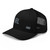 Black six-panel mesh-back trucker cap with embroidered Girl DAD logo, left-front view — DAD all caps