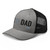 Heather Black six-panel mesh-back trucker cap with embroidered Girl DAD logo, left-front view — DAD all caps