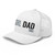 White six-panel mesh-back trucker cap with embroidered Girl DAD logo, left-front view — DAD all caps