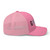 Pink six-panel mesh-back trucker cap with embroidered Girl DAD logo, right side view — DAD all caps