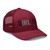 Cranberry six-panel mesh-back trucker cap with embroidered Girl DAD logo, right-front view — DAD all caps