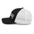 Black/White six-panel mesh-back trucker cap with embroidered Boy DAD logo, left side view — DAD all caps