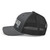 Dark Heather Gray six-panel mesh-back trucker cap with embroidered Boy DAD logo, left side view — DAD all caps