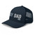 Navy six-panel mesh-back trucker cap with embroidered Boy DAD logo, left-front view — DAD all caps