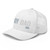 White six-panel mesh-back trucker cap with embroidered Boy DAD logo, left-front view — DAD all caps