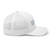 White six-panel mesh-back trucker cap with embroidered Boy DAD logo, right side view — DAD all caps
