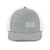 Heather Grey/White six-panel snapback-style trucker cap with embroidered Run DAD logo, front view — DAD all caps