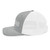 Heather Grey/White six-panel snapback-style trucker cap with embroidered Run DAD logo, left side view — DAD all caps