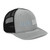 Heather Grey/Black six-panel snapback-style trucker cap with embroidered Run DAD logo, right-front view — DAD all caps