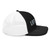 Black/White six-panel snapback-style trucker cap with embroidered Lift DAD logo, right side view — DAD all caps