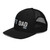 Black six-panel snapback-style trucker cap with embroidered Lift DAD logo, left-front view — DAD all caps