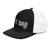 Black/White six-panel snapback-style trucker cap with embroidered Lift DAD logo, left-front view — DAD all caps