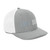 Heather Grey/White six-panel snapback-style trucker cap with embroidered Lift DAD logo, right-front view — DAD all caps
