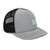 Heather Grey/Black six-panel snapback-style trucker cap with embroidered Lift DAD logo, right-front view — DAD all caps