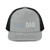 Heather Grey/Black six-panel snapback-style trucker cap with embroidered Hike DAD logo, front view — DAD all caps