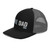 Black/Charcoal six-panel snapback-style trucker cap with embroidered Hike DAD logo, left-front view — DAD all caps