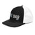Black/White six-panel snapback-style trucker cap with embroidered Hike DAD logo, left-front view — DAD all caps