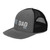 Charcoal/Black six-panel snapback-style trucker cap with embroidered Hike DAD logo, left-front view — DAD all caps