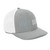 Heather Grey/White six-panel snapback-style trucker cap with embroidered Hike DAD logo, right-front view — DAD all caps