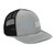 Heather Grey/Black six-panel snapback-style trucker cap with embroidered Hike DAD logo, right-front view — DAD all caps