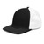 Black/White six-panel snapback-style trucker cap with embroidered Night Owl DAD logo, left-front view — DAD all caps