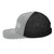 Heather Grey/Black six-panel snapback-style trucker cap with embroidered Morning DAD logo, left side view — DAD all caps