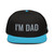 Aqua Blue/Black structured high-profile six-panel snapback hat with embroidered I'm DAD logo, front view — DAD all caps